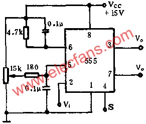 時基集成電路組成可變閾電平的施密特觸發(fā)器電路圖  m.sdkjxy.cn