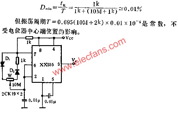 時(shí)基集成電路組成可變點(diǎn)穴比的脈沖發(fā)生器電路圖 m.sdkjxy.cn