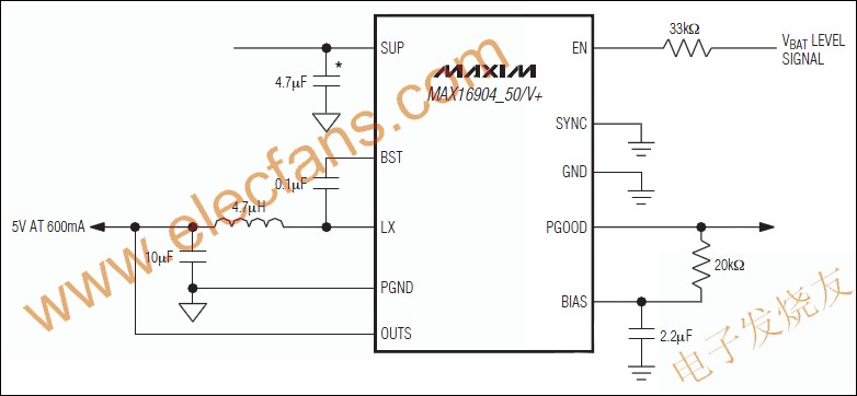 MAX16904同步降壓轉(zhuǎn)換器 來(lái)源： 電子發(fā)燒友