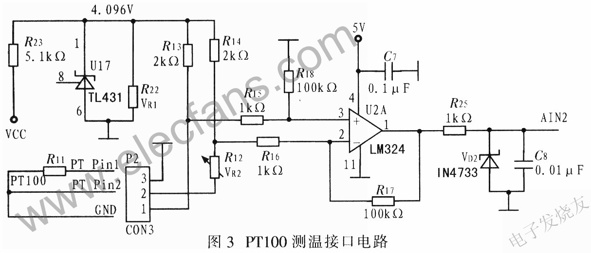 鉑電阻PT100溫度信號測溫電路 m.sdkjxy.cn