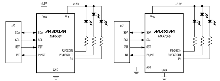 MAX7306、MAX7307：典型工作電路