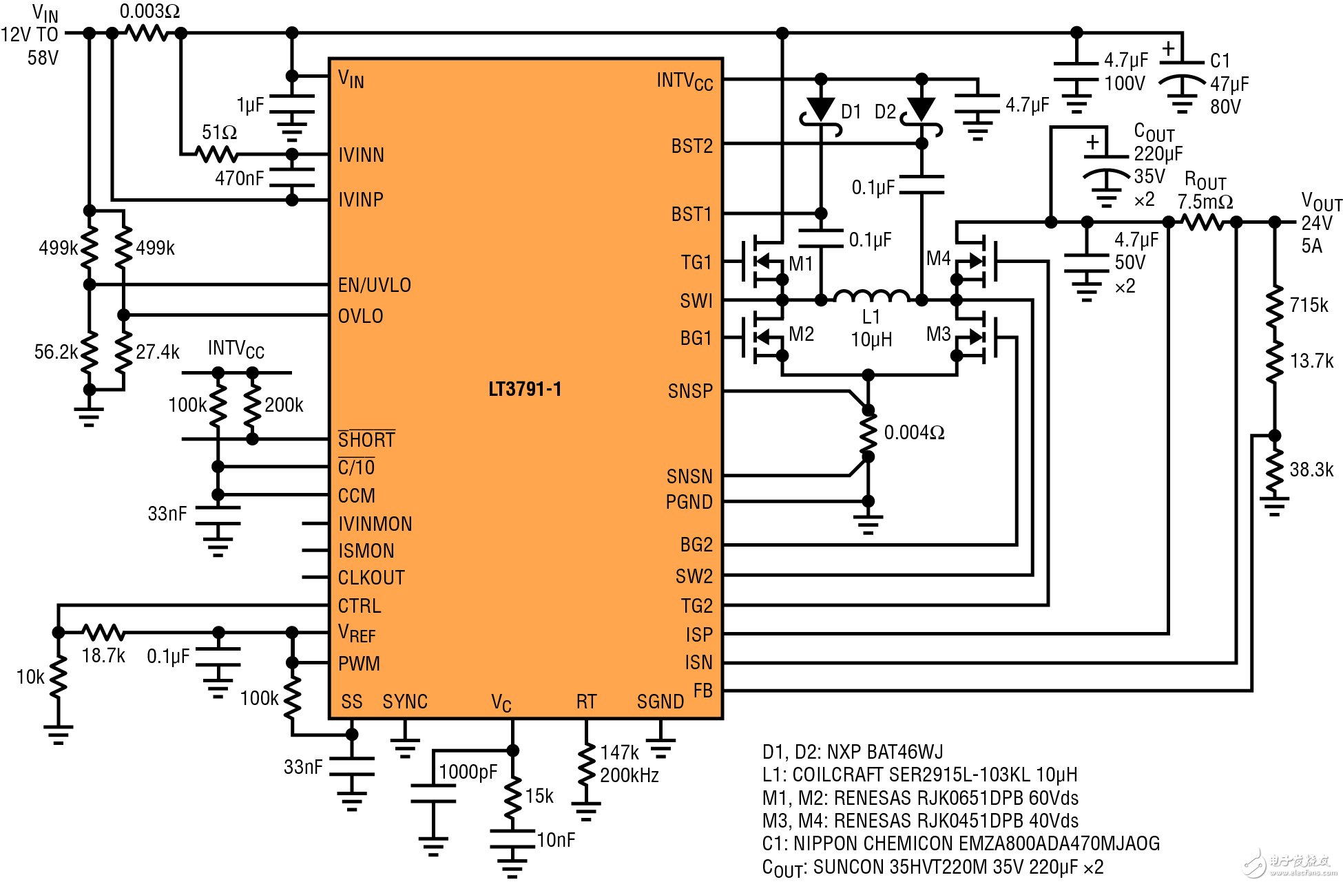 120W、24V5A輸出降壓-升壓型穩(wěn)壓器電路圖