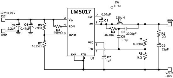  10V~60V 輸入至 -10V 輸出、300mA 反相升降壓應(yīng)用電路