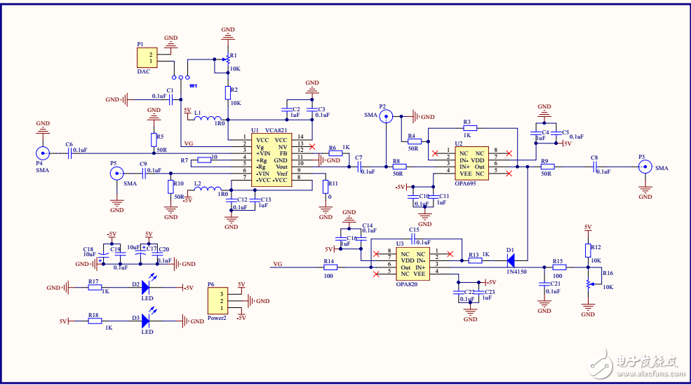 vca821模塊 pcb，原理圖