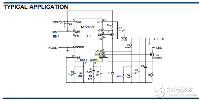 mp24830 4.5v–90V可編程頻率的白光LED驅(qū)動器