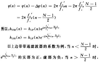 為使帶通濾波器的系數(shù)對(duì)稱(chēng)，我們將帶通濾波器的系數(shù)附加一個(gè)相位△φ(n)