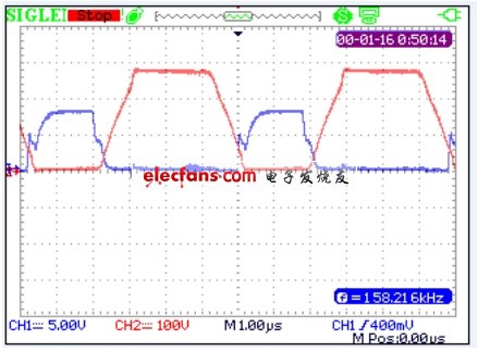 Vgs，Vds測量波形（SHS1000系列隔離示波表測量）。(電子系統(tǒng)設(shè)計)