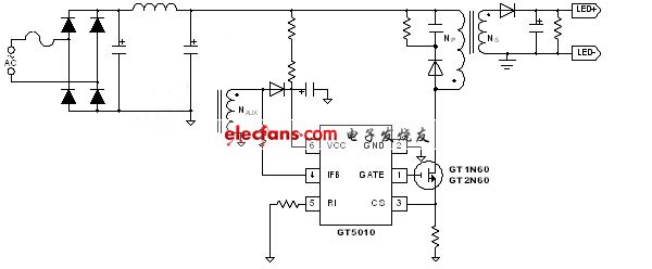 圖一、聚辰GT5010 LED線路示意圖。(電子系統(tǒng)設計)