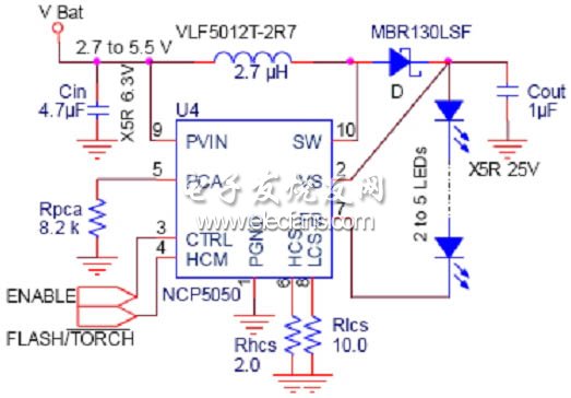 具備內(nèi)部開關(guān)與時(shí)間限制保護(hù)的4.5W功率閃光燈驅(qū)動電路