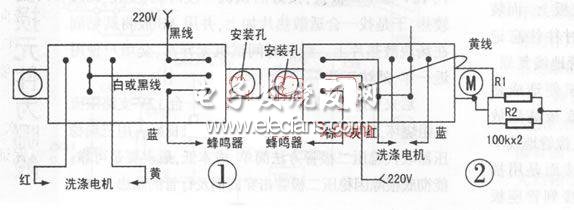 五線電子定時器內(nèi)部構(gòu)造及引出線如圖