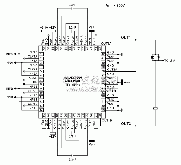 圖15。 應(yīng)用圖的BTL應(yīng)用程序中的MAX4940駕駛4A。