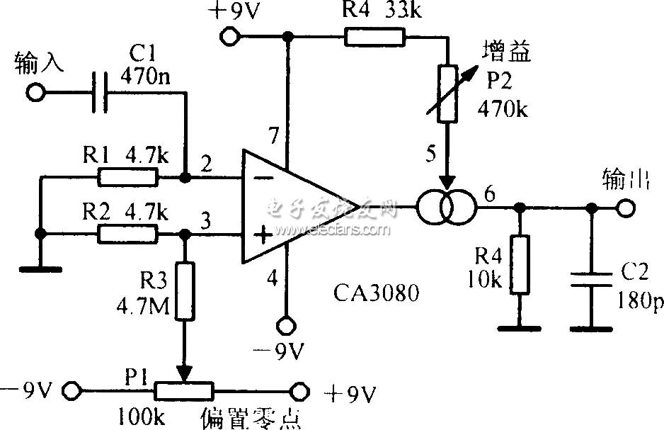 CA3080構(gòu)成可變增益放大電路