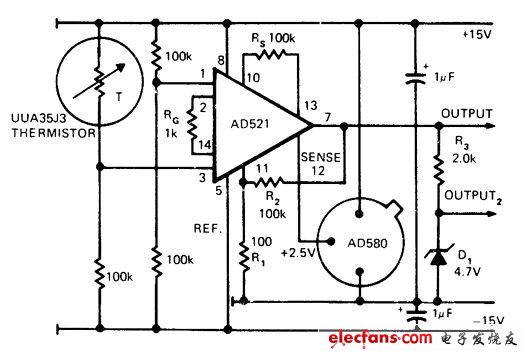 AD521構(gòu)成的獨(dú)立信號(hào)電路