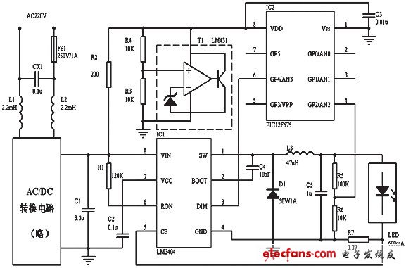 圖7 基于結(jié)溫保護(hù)的LED電源電原理圖