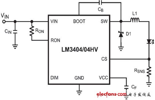 圖6 LM3404典型應(yīng)用電路圖