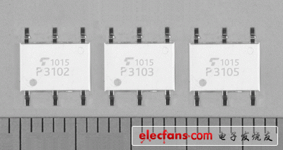 2.54SOP6封裝中的高ION光控繼電器產(chǎn)品照片: TLP310x系列。