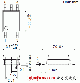 保證在 125 度條件下運行的 3.3V/5V 驅(qū)動高速邏輯 IC 耦合器輪廓說明圖: TLP2366.