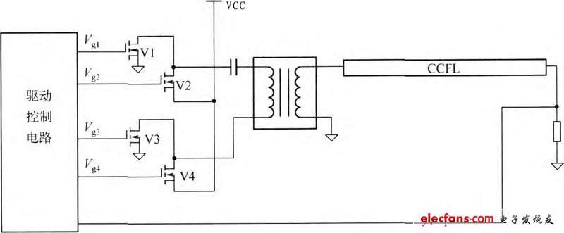 采用兩只N溝道和兩只P溝道場效應管的全橋驅(qū)動電路