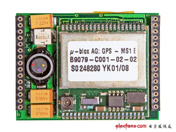 該模塊有一個GPS信號處理器件—— ?-blox GPS-MS1，它可以算得上是現(xiàn)代電子鼻祖級的了
