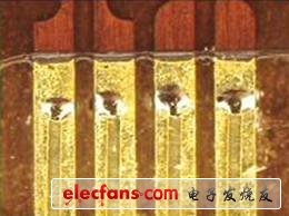 圖9、厚度為0.008英寸的銅質(zhì)扁平導(dǎo)線被焊接到0.008英寸厚鍍層銅質(zhì)引線框上。