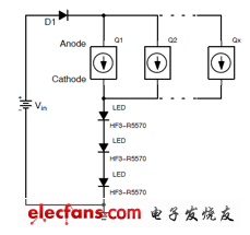 多個恒流二極管并聯(lián)以增大電流