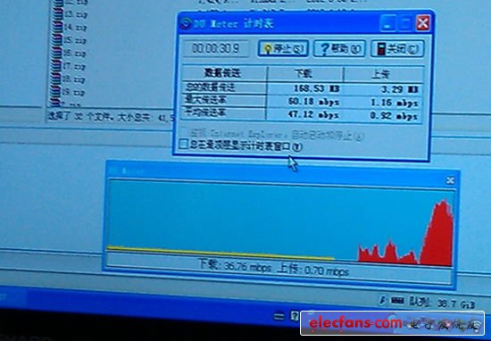 在廣州移動(dòng)辦公大樓里用筆記本電腦插TD-LTE上網(wǎng)卡，測(cè)得的最高下載速率為60Mbps