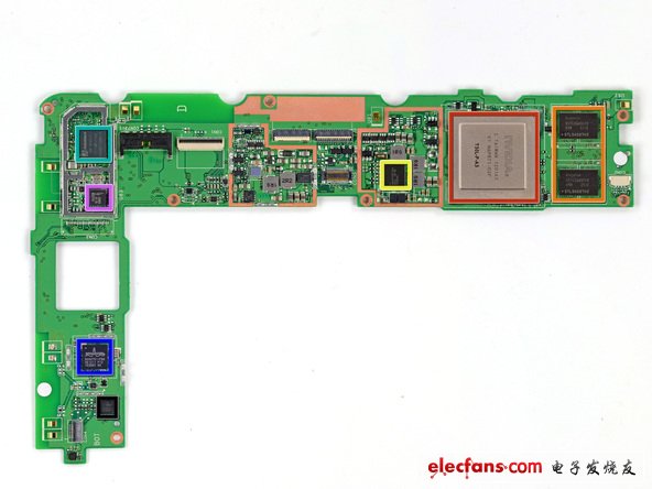 主板主要包含了以下廠商芯片：NVIDIA T30L Tegra 3 處理器；Hynix HTC2G83CFR DDR3 RAM；Max 77612A轉(zhuǎn)換開關(guān)調(diào)節(jié)器；AzureWave AW-NH665無線模塊；Broadcom BCM4751單芯片集成GPS接收器；NXP 65N04；Invensense MPU-6050陀螺儀和加速度計(jì)