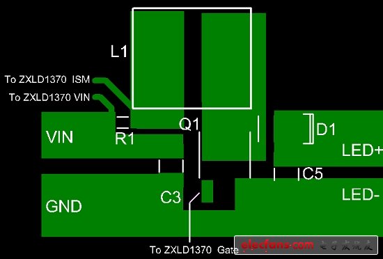 圖6:ZXLD1370升壓LED驅動器的PCB布局示例。