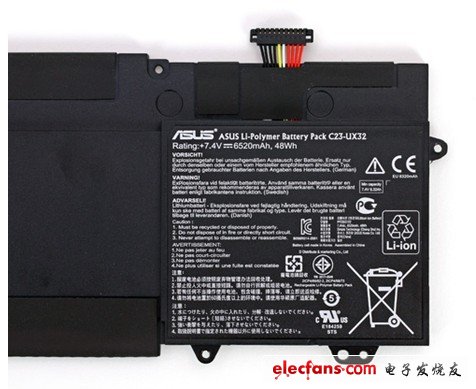 UX32VD的電池是7.4V，6520毫安，中280.5克，相當(dāng)于該本子重量的20%