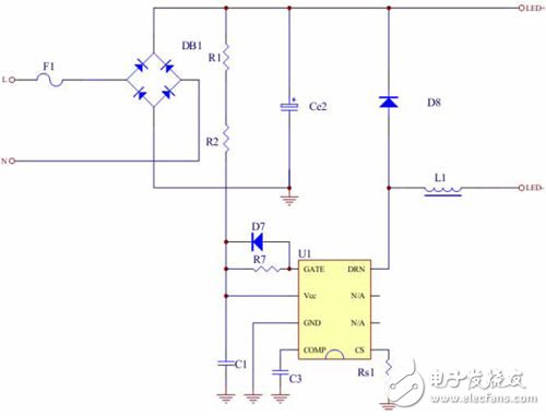 全閉環(huán)非隔離降壓恒流18W LED日光燈驅動電源示意圖