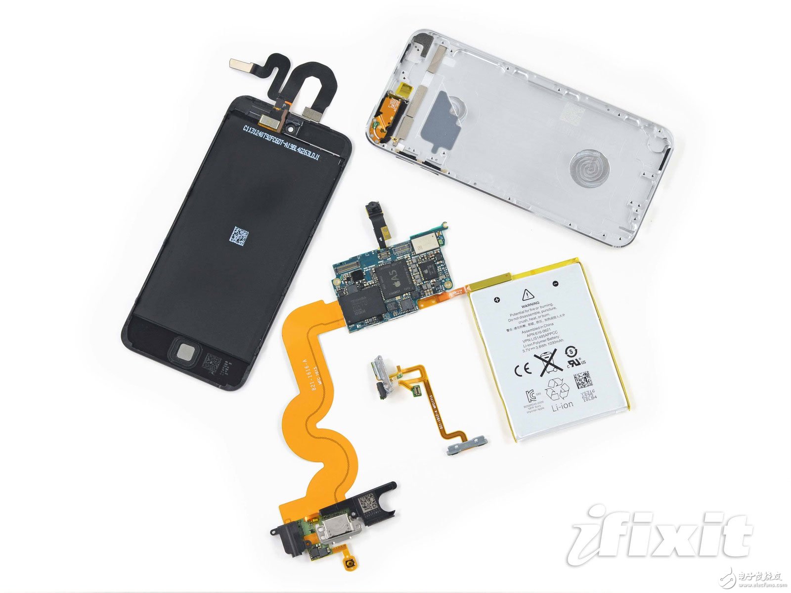 拆解網(wǎng)站iFixit放出了蘋(píng)果第五代iPod touch5拆解圖，讓我們看到了iPod touch5的內(nèi)部構(gòu)造
