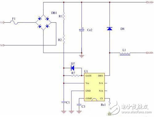 圖2：全閉環(huán)非隔離降壓恒流18WLED日光燈驅動電源示意圖