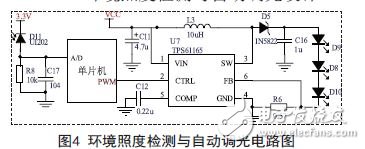 環(huán)境照度檢測與自動調光電路圖