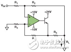 　圖1. 改進(jìn)型Howland電流源驅(qū)動(dòng)接地負(fù)載。