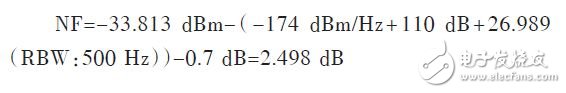 測(cè)試線的傳輸損耗為-0.7 dB，由噪聲系數(shù)NF的計(jì)算公式可得：