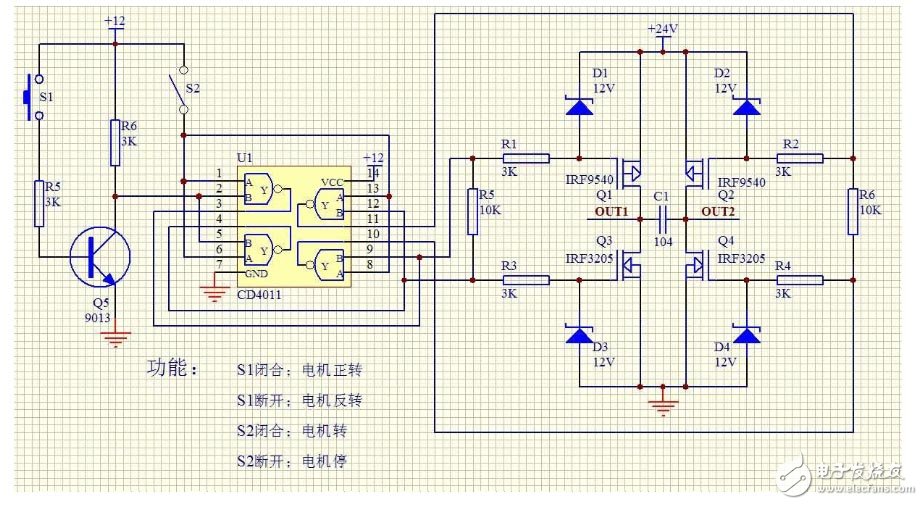 場(chǎng)效應(yīng)管組成的H橋驅(qū)動(dòng)電路