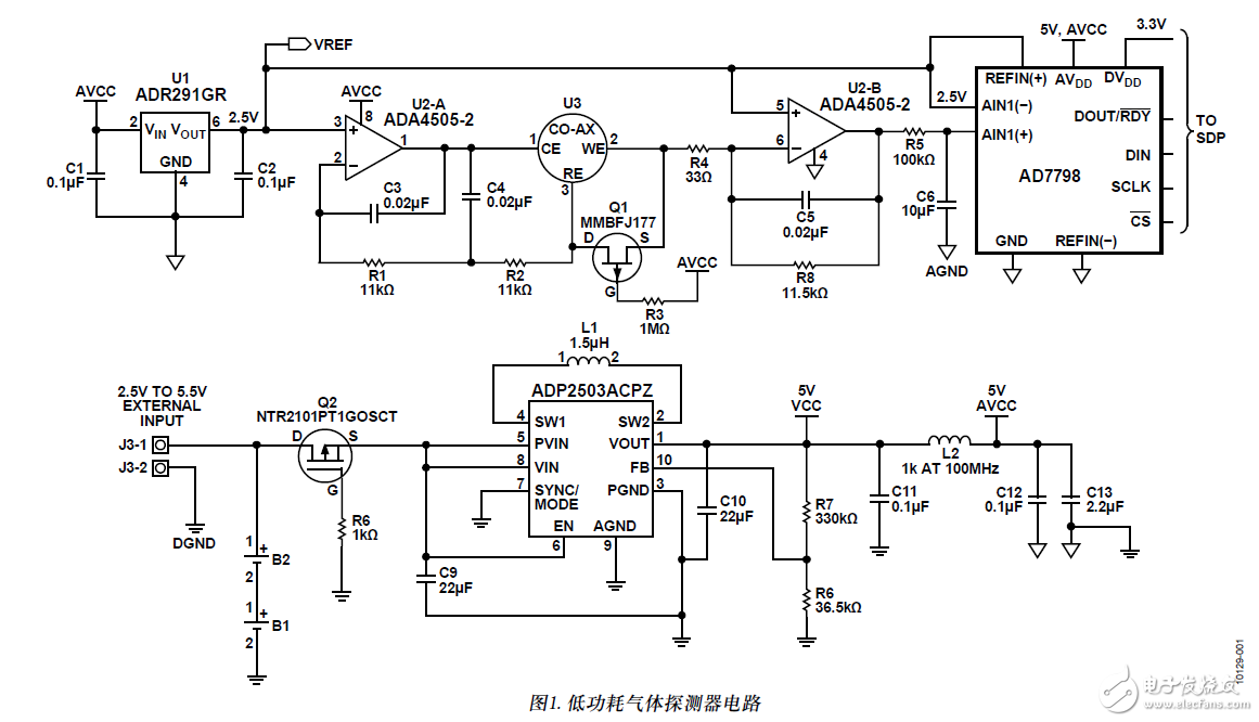 使用電化學(xué)傳感器的單電源、微功耗有毒氣體探測(cè)器電路設(shè)計(jì)