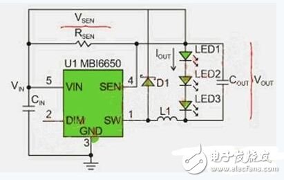 圖3：MBI6650應(yīng)用電路。