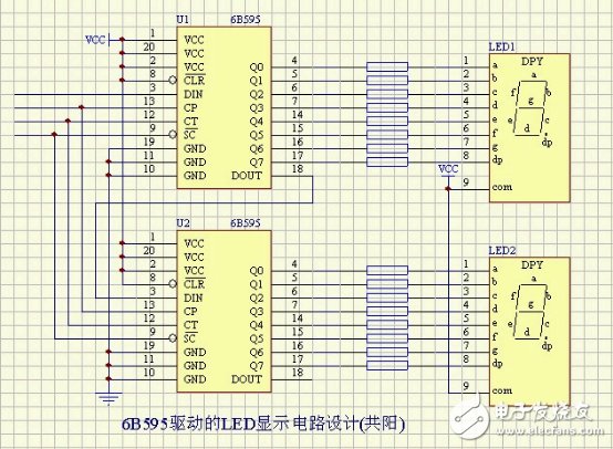 6B595驅(qū)動的LED顯示電路設(shè)計(共陽)