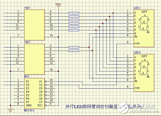 并行LED數(shù)碼管動態(tài)掃描顯示電路(共陰)