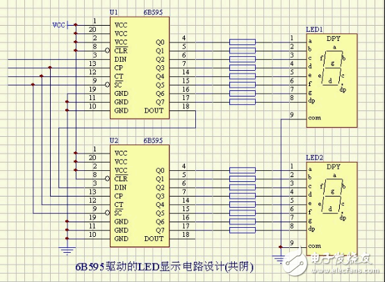 6B595驅(qū)動的LED顯示電路設(shè)計(共陰)