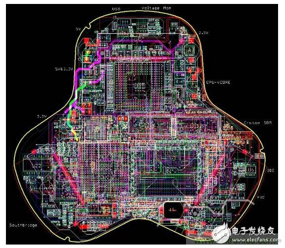 這片掌上電腦的12層電路板原型看起來很厲害，但是因?yàn)樽詣?dòng)布線器搞砸了PCI總線的時(shí)序，根本無法運(yùn)作。