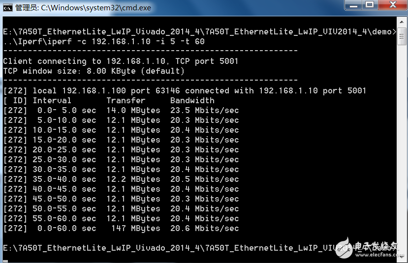 MicroBlaze Ethernetlite lwIP Applications測試