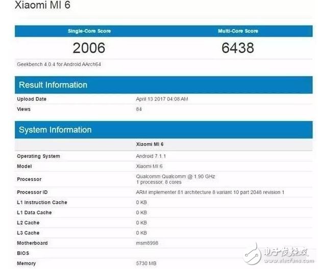 小米6搭載滿血驍龍835跑分曝光！小米6跑分現(xiàn)身GeeKbench數(shù)據(jù)庫