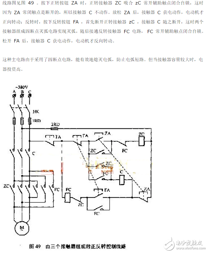 由三個接觸器組成的電動機(jī)正反轉(zhuǎn)控制電路圖