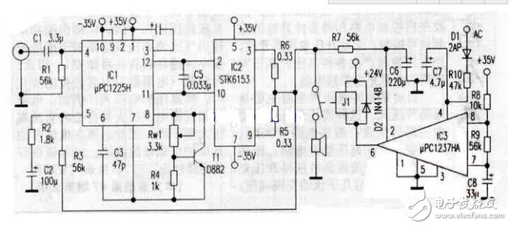uPC1225H是NEC推出的50W音響驅(qū)動電路，芯片內(nèi)部設(shè)置有完善的保護環(huán)節(jié)，外圍電路雖然略微復(fù)雜了一些，但uPC1225H的輸出電壓偏差只有±5mV，極寬的功率頻帶與極高的轉(zhuǎn)換速率使之比LM3886等集成功放的音色溫暖，柔和且更加耐聽。