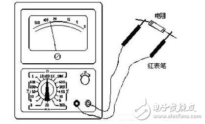 測量電阻：--先將表棒搭在一起短路，使指針向右偏轉(zhuǎn)，隨即調(diào)整“Ω”調(diào)零旋鈕，使指針恰好指到0。然后將兩根表棒分別接觸被測電阻（或電路）兩端，讀出指針在歐姆刻度線（第一條線）上的讀數(shù)，再乘以該檔標(biāo)的數(shù)字，就是所測電阻的阻值。例如用R*100擋測量電阻，指針指在80，則所測得的電阻值為80*100=8K。