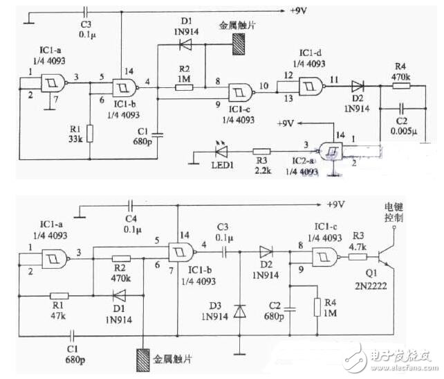 簡(jiǎn)易觸摸開(kāi)關(guān)電路圖大全（可控硅/電阻橋/單金屬片觸摸開(kāi)關(guān)電路）