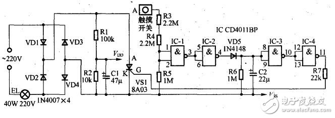 觸摸延時(shí)開(kāi)關(guān)電路圖_觸摸延時(shí)開(kāi)關(guān)原理圖_觸摸延時(shí)開(kāi)關(guān)如何接線