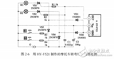 用HY-F521摩托車轉(zhuǎn)彎燈控制器設計